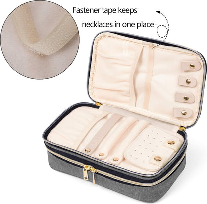 Double Layer Jewelry Organizer, Quilted Jewelry Travel Case for Rings, Necklaces, Earrings, Bracelets and More, Black-Bag Only