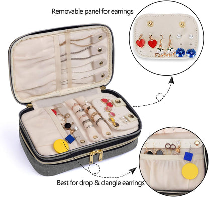 Double Layer Jewelry Organizer, Quilted Jewelry Travel Case for Rings, Necklaces, Earrings, Bracelets and More, Black-Bag Only