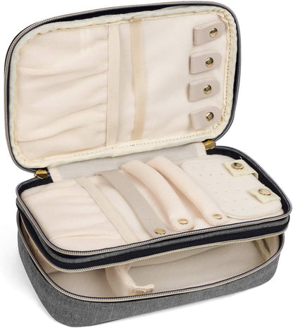 Double Layer Jewelry Organizer, Quilted Jewelry Travel Case for Rings, Necklaces, Earrings, Bracelets and More, Black-Bag Only