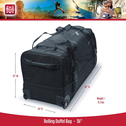 ful Rolling Duffel Travel Luggage Bag with Wheels, Black, 36"