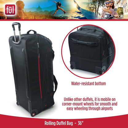 ful Rolling Duffel Travel Luggage Bag with Wheels, Black, 36"