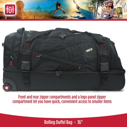 ful Rolling Duffel Travel Luggage Bag with Wheels, Black, 36"