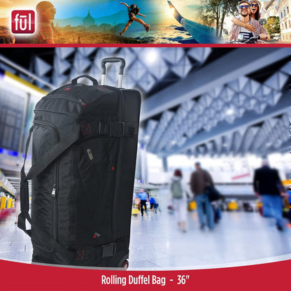 ful Rolling Duffel Travel Luggage Bag with Wheels, Black, 36"