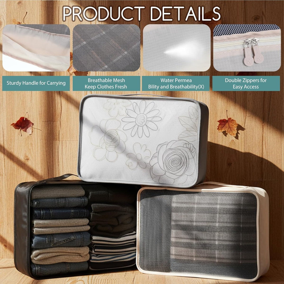 12 Pcs XL Packing Cube for Travel Luggage Organizer, 17.7 x 12.99 x 4.72 inches Reusable Black Gray Beige Mesh Travel Luggage Bags for Hiking Camping Accessory
