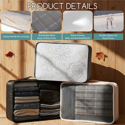 12 Pcs XL Packing Cube for Travel Luggage Organizer, 17.7 x 12.99 x 4.72 inches Reusable Black Gray Beige Mesh Travel Luggage Bags for Hiking Camping Accessory