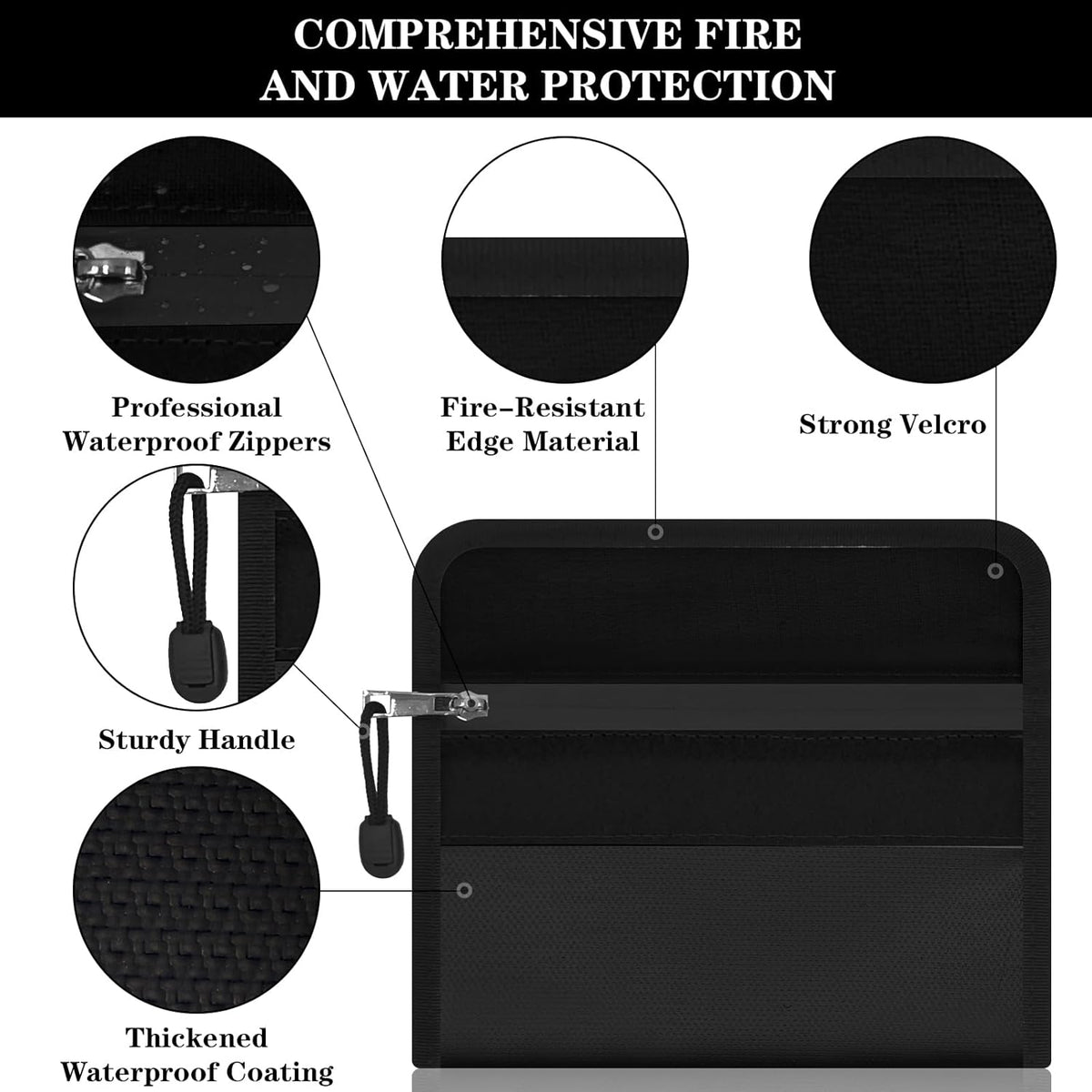 Small Money Bag (8.1“ × 4.8”)，Zippered Fireproof Waterproof Document Bag， Safe Fireproof Document Box，Small Fireproof Money for Cash, Currency, Keys, and Passports (2-Pack)