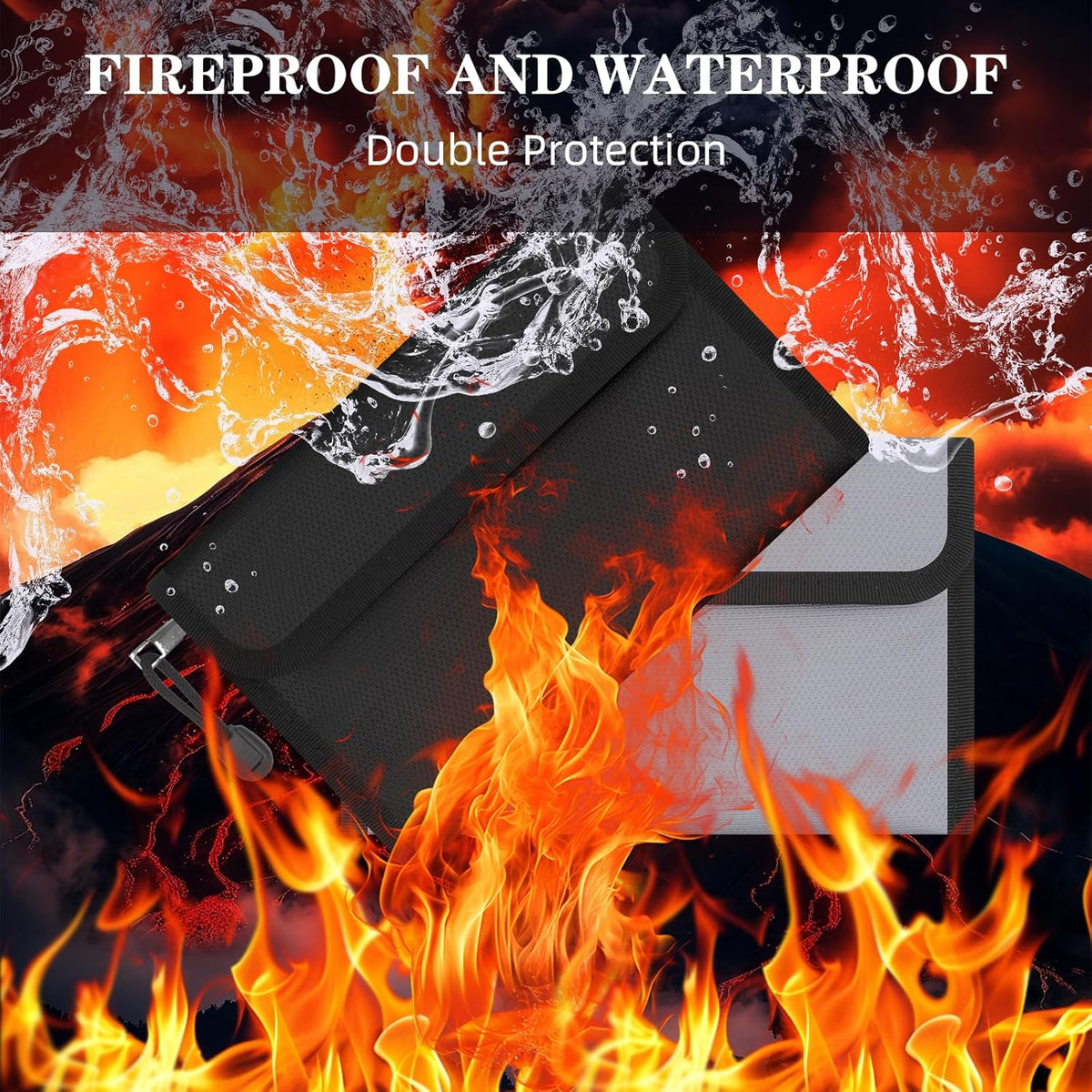 Small Money Bag (8.1“ × 4.8”)，Zippered Fireproof Waterproof Document Bag， Safe Fireproof Document Box，Small Fireproof Money for Cash, Currency, Keys, and Passports (2-Pack)