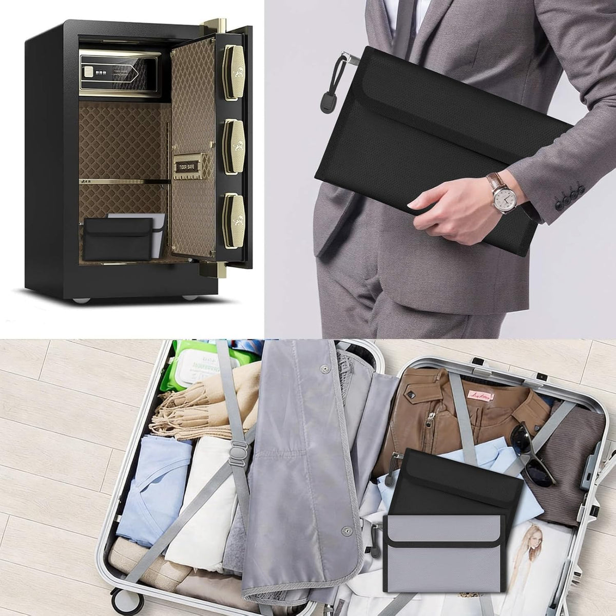 Small Money Bag (8.1“ × 4.8”)，Zippered Fireproof Waterproof Document Bag， Safe Fireproof Document Box，Small Fireproof Money for Cash, Currency, Keys, and Passports (2-Pack)
