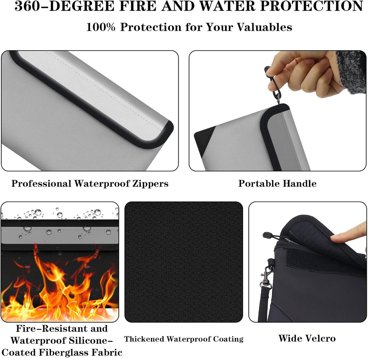 Small Money Bag (8.1“ × 4.8”)，Zippered Fireproof Waterproof Document Bag， Safe Fireproof Document Box，Small Fireproof Money for Cash, Currency, Keys, and Passports (2-Pack)