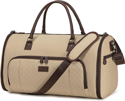 2 in 1 Duffle Bag, Carry On Duffle Bags for Women, 2 in 1 Suit Bag with Shoes Compartment 45L Garment Bag for Airplane Travel,Garment Bags with Shoulder Strap,(Khaki)