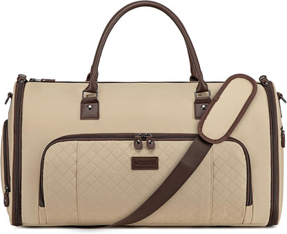2 in 1 Duffle Bag, Carry On Duffle Bags for Women, 2 in 1 Suit Bag with Shoes Compartment 45L Garment Bag for Airplane Travel,Garment Bags with Shoulder Strap,(Khaki)