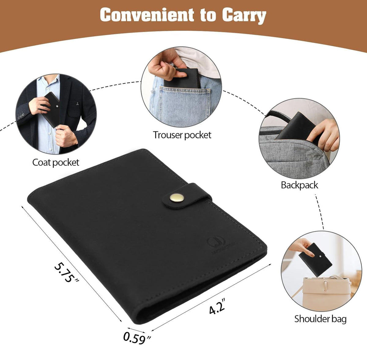 Genuine Leather Handmade Passport Holder For Travel, RFID Blocking Passport Holder with Card Slots, Travel Essentials wallet with Pen Holder for Women and Men for Gifting, Brown