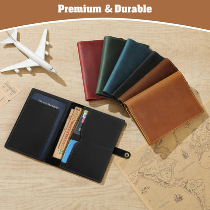 Genuine Leather Handmade Passport Holder For Travel, RFID Blocking Passport Holder with Card Slots, Travel Essentials wallet with Pen Holder for Women and Men for Gifting, Brown
