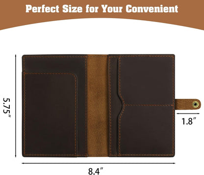 Genuine Leather Handmade Passport Holder For Travel, RFID Blocking Passport Holder with Card Slots, Travel Essentials wallet with Pen Holder for Women and Men for Gifting, Brown