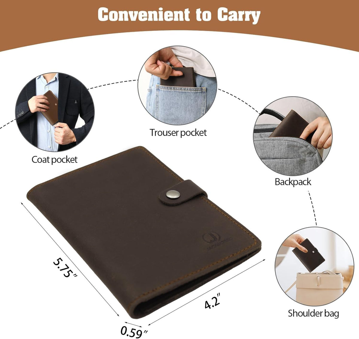 Genuine Leather Handmade Passport Holder For Travel, RFID Blocking Passport Holder with Card Slots, Travel Essentials wallet with Pen Holder for Women and Men for Gifting, Brown