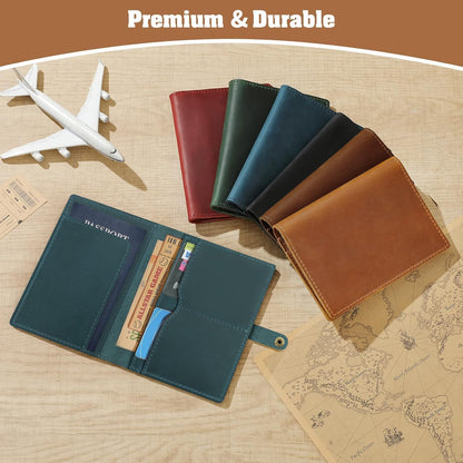 Genuine Leather Handmade Passport Holder For Travel, RFID Blocking Passport Holder with Card Slots, Travel Essentials wallet with Pen Holder for Women and Men for Gifting, Brown