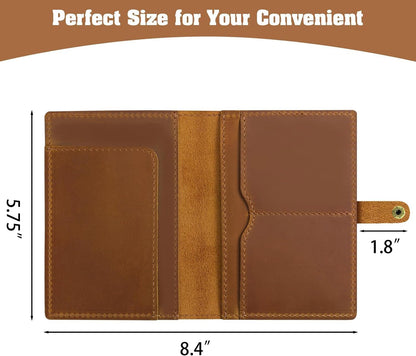 Genuine Leather Handmade Passport Holder For Travel, RFID Blocking Passport Holder with Card Slots, Travel Essentials wallet with Pen Holder for Women and Men for Gifting, Brown