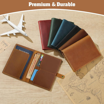 Genuine Leather Handmade Passport Holder For Travel, RFID Blocking Passport Holder with Card Slots, Travel Essentials wallet with Pen Holder for Women and Men for Gifting, Brown