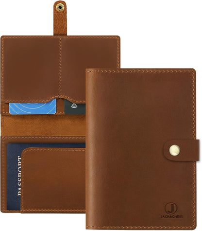 Genuine Leather Handmade Passport Holder For Travel, RFID Blocking Passport Holder with Card Slots, Travel Essentials wallet with Pen Holder for Women and Men for Gifting, Brown