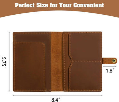 Genuine Leather Handmade Passport Holder For Travel, RFID Blocking Passport Holder with Card Slots, Travel Essentials wallet with Pen Holder for Women and Men for Gifting, Brown