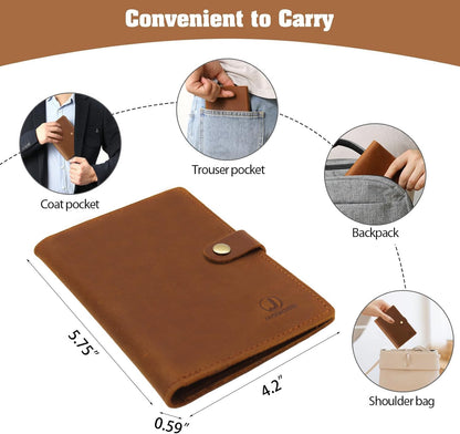 Genuine Leather Handmade Passport Holder For Travel, RFID Blocking Passport Holder with Card Slots, Travel Essentials wallet with Pen Holder for Women and Men for Gifting, Brown
