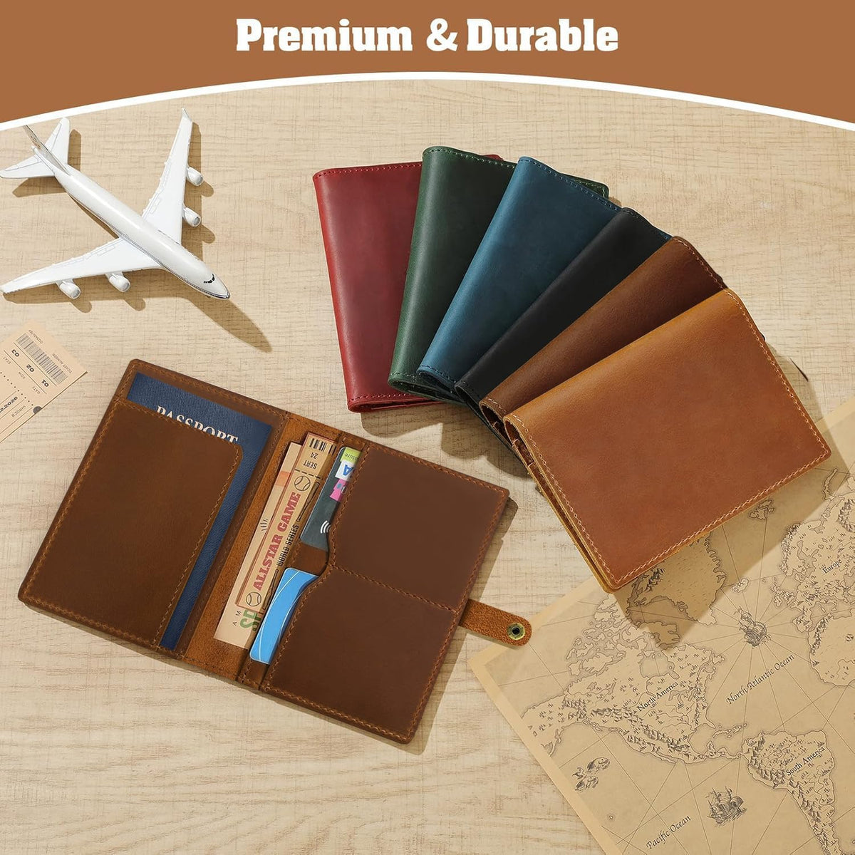 Genuine Leather Handmade Passport Holder For Travel, RFID Blocking Passport Holder with Card Slots, Travel Essentials wallet with Pen Holder for Women and Men for Gifting, Brown