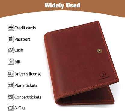 Genuine Leather Handmade Passport Holder For Travel, RFID Blocking Passport Holder with Card Slots, Travel Essentials wallet with Pen Holder for Women and Men for Gifting, Brown