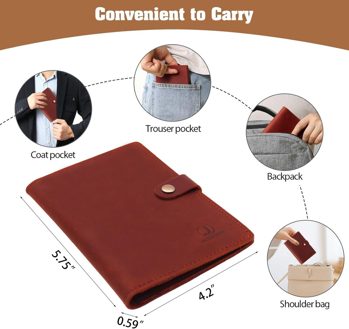 Genuine Leather Handmade Passport Holder For Travel, RFID Blocking Passport Holder with Card Slots, Travel Essentials wallet with Pen Holder for Women and Men for Gifting, Brown