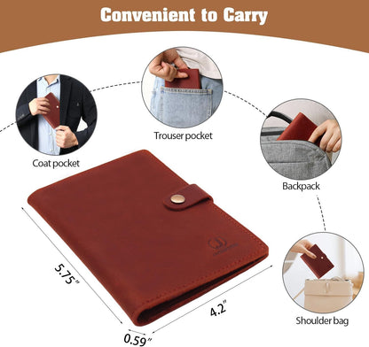 Genuine Leather Handmade Passport Holder For Travel, RFID Blocking Passport Holder with Card Slots, Travel Essentials wallet with Pen Holder for Women and Men for Gifting, Brown