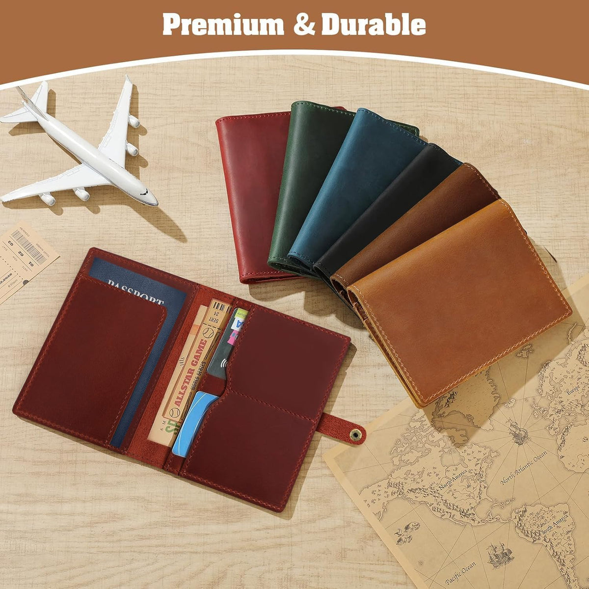 Genuine Leather Handmade Passport Holder For Travel, RFID Blocking Passport Holder with Card Slots, Travel Essentials wallet with Pen Holder for Women and Men for Gifting, Brown