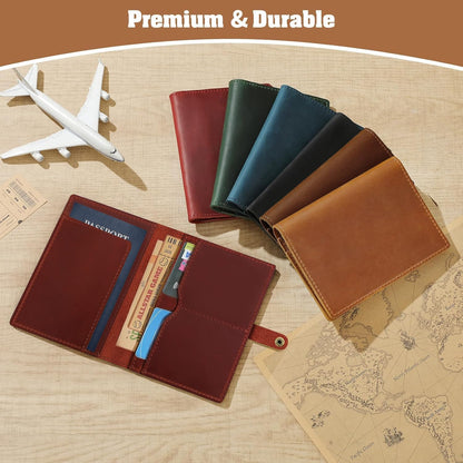 Genuine Leather Handmade Passport Holder For Travel, RFID Blocking Passport Holder with Card Slots, Travel Essentials wallet with Pen Holder for Women and Men for Gifting, Brown