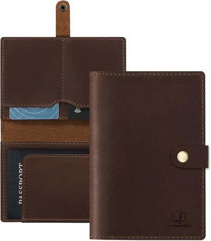 Genuine Leather Handmade Passport Holder For Travel, RFID Blocking Passport Holder with Card Slots, Travel Essentials wallet with Pen Holder for Women and Men for Gifting, Brown