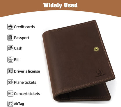Genuine Leather Handmade Passport Holder For Travel, RFID Blocking Passport Holder with Card Slots, Travel Essentials wallet with Pen Holder for Women and Men for Gifting, Brown