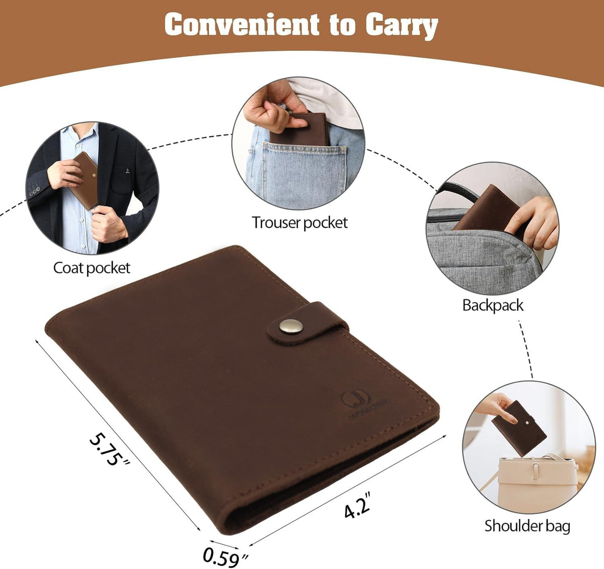 Genuine Leather Handmade Passport Holder For Travel, RFID Blocking Passport Holder with Card Slots, Travel Essentials wallet with Pen Holder for Women and Men for Gifting, Brown