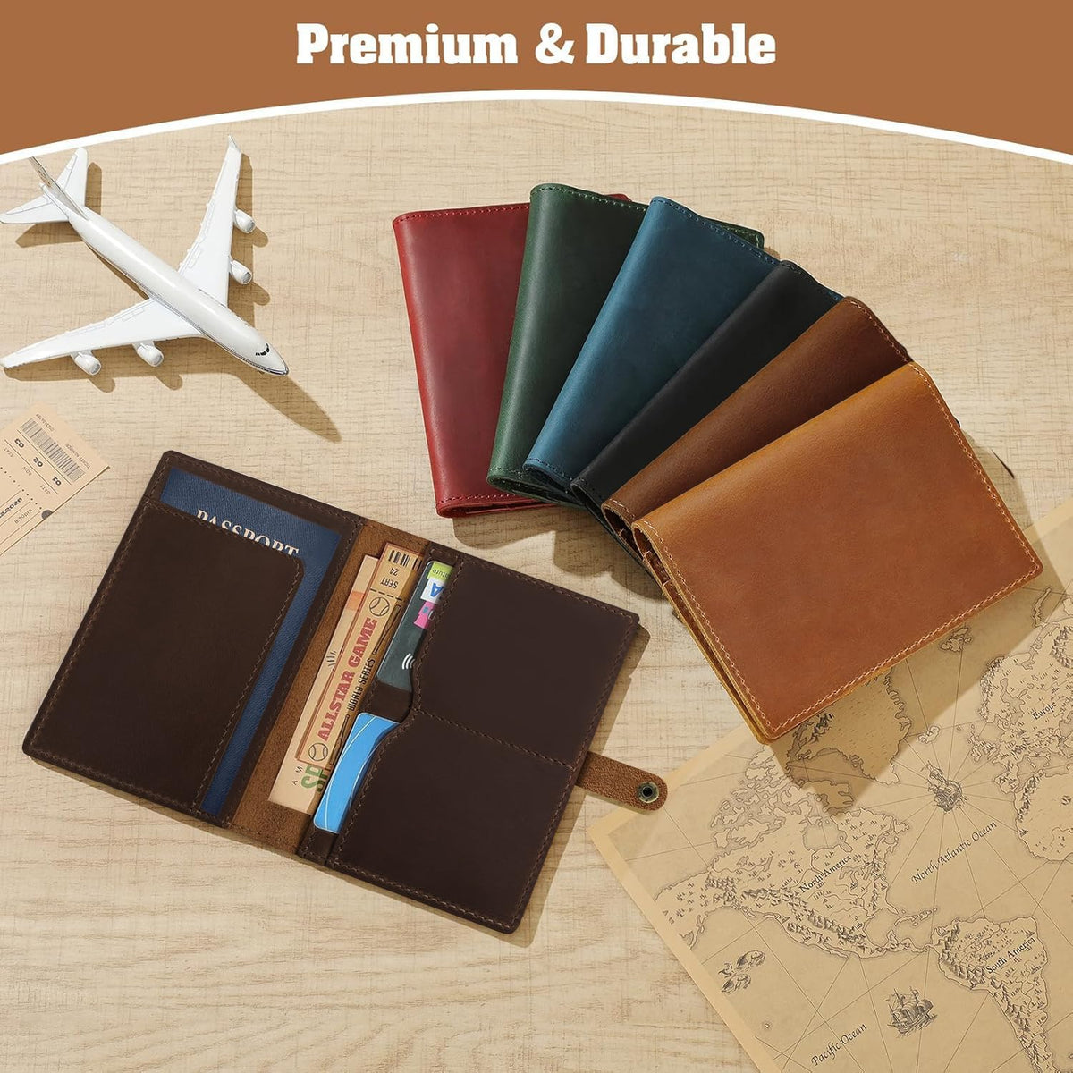 Genuine Leather Handmade Passport Holder For Travel, RFID Blocking Passport Holder with Card Slots, Travel Essentials wallet with Pen Holder for Women and Men for Gifting, Brown