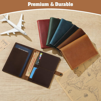 Genuine Leather Handmade Passport Holder For Travel, RFID Blocking Passport Holder with Card Slots, Travel Essentials wallet with Pen Holder for Women and Men for Gifting, Brown