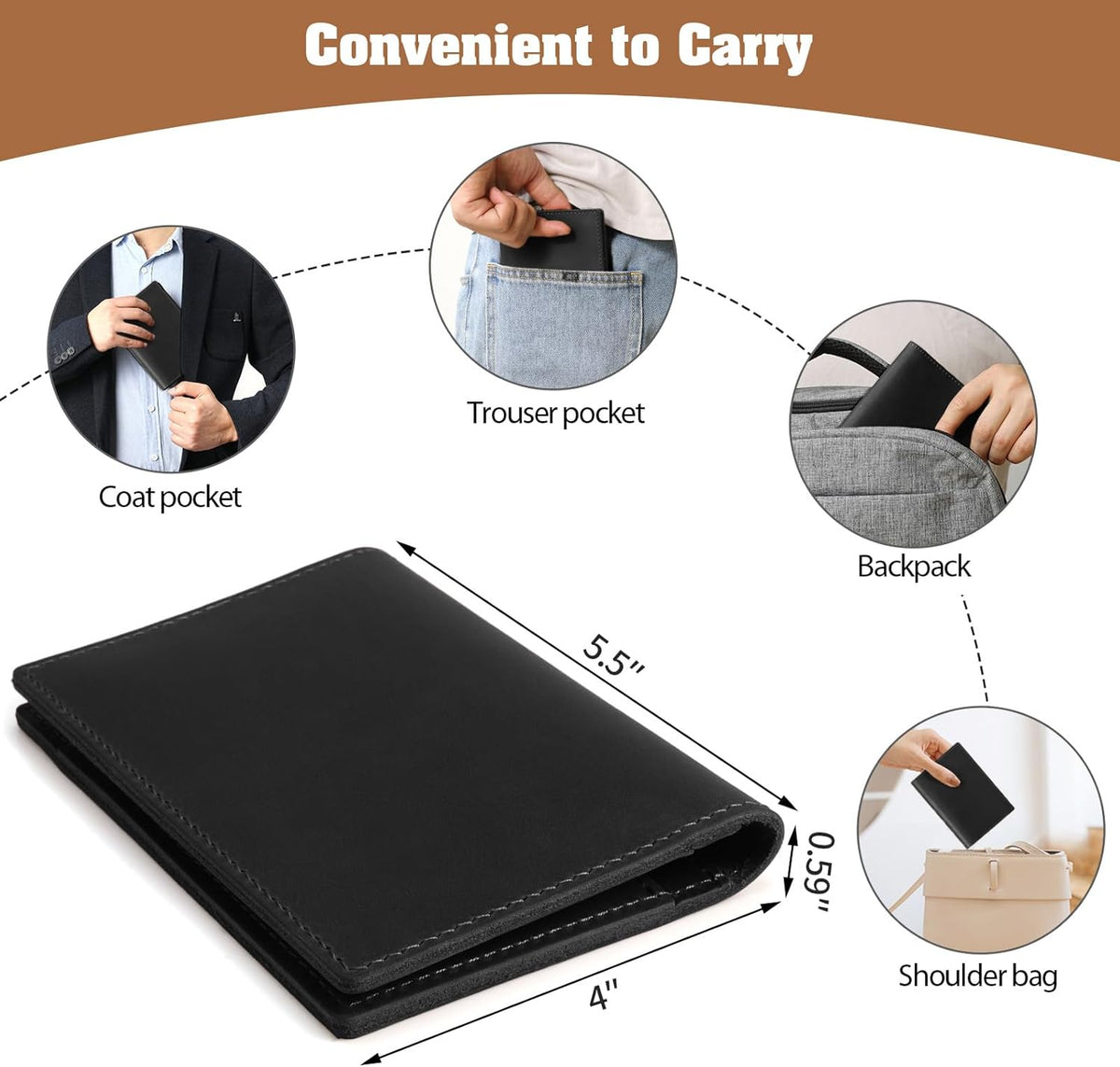 Genuine Leather Handmade Passport Holder For Travel, RFID Blocking Passport Holder with Card Slots, Travel Essentials wallet with Pen Holder for Women and Men for Gifting, Brown