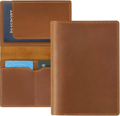 Genuine Leather Handmade Passport Holder For Travel, RFID Blocking Passport Holder with Card Slots, Travel Essentials wallet with Pen Holder for Women and Men for Gifting, Brown