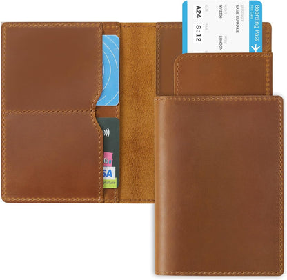 Genuine Leather Handmade Passport Holder For Travel, RFID Blocking Passport Holder with Card Slots, Travel Essentials wallet with Pen Holder for Women and Men for Gifting, Brown