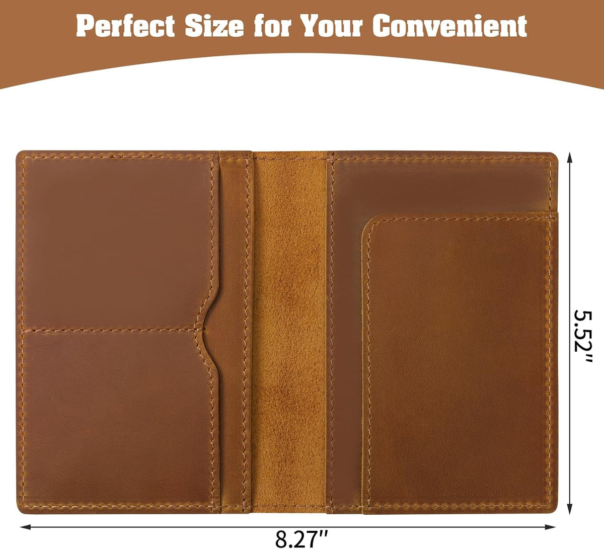Genuine Leather Handmade Passport Holder For Travel, RFID Blocking Passport Holder with Card Slots, Travel Essentials wallet with Pen Holder for Women and Men for Gifting, Brown