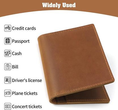 Genuine Leather Handmade Passport Holder For Travel, RFID Blocking Passport Holder with Card Slots, Travel Essentials wallet with Pen Holder for Women and Men for Gifting, Brown