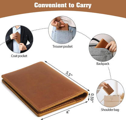 Genuine Leather Handmade Passport Holder For Travel, RFID Blocking Passport Holder with Card Slots, Travel Essentials wallet with Pen Holder for Women and Men for Gifting, Brown