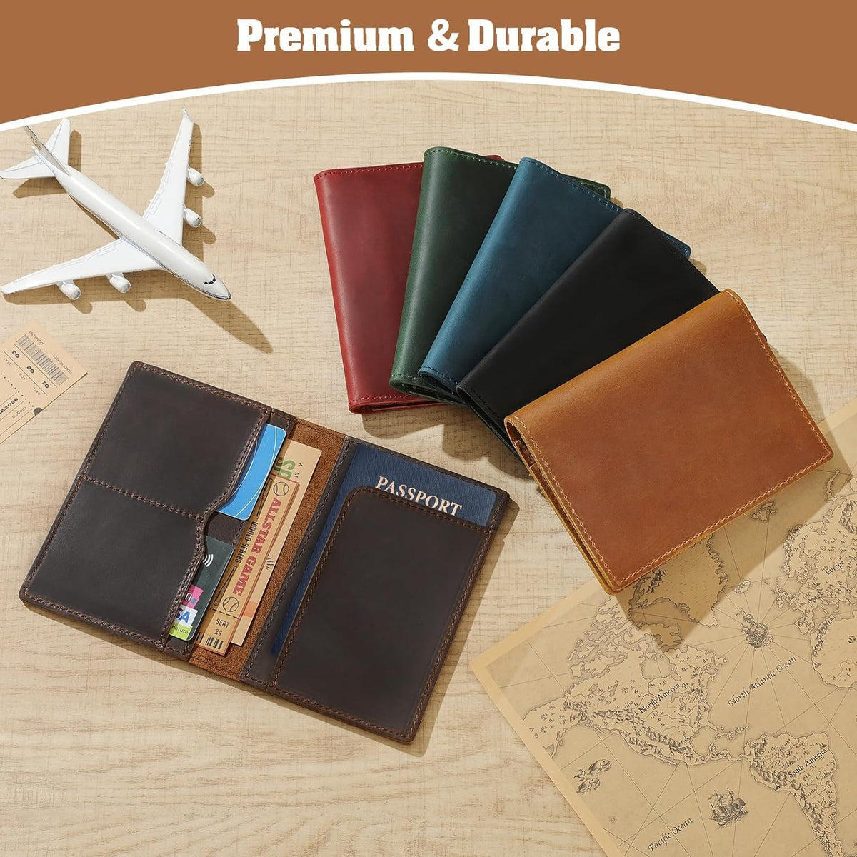 Genuine Leather Handmade Passport Holder For Travel, RFID Blocking Passport Holder with Card Slots, Travel Essentials wallet with Pen Holder for Women and Men for Gifting, Brown