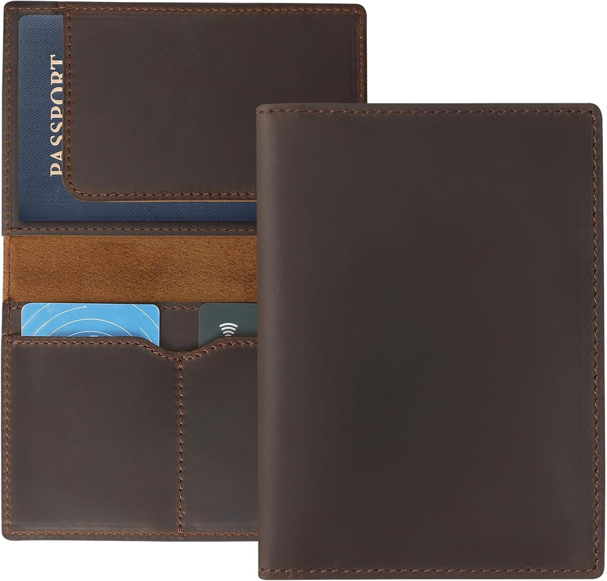 Genuine Leather Handmade Passport Holder For Travel, RFID Blocking Passport Holder with Card Slots, Travel Essentials wallet with Pen Holder for Women and Men for Gifting, Brown