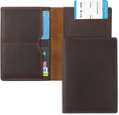 Genuine Leather Handmade Passport Holder For Travel, RFID Blocking Passport Holder with Card Slots, Travel Essentials wallet with Pen Holder for Women and Men for Gifting, Brown