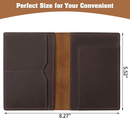 Genuine Leather Handmade Passport Holder For Travel, RFID Blocking Passport Holder with Card Slots, Travel Essentials wallet with Pen Holder for Women and Men for Gifting, Brown