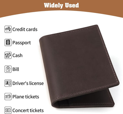 Genuine Leather Handmade Passport Holder For Travel, RFID Blocking Passport Holder with Card Slots, Travel Essentials wallet with Pen Holder for Women and Men for Gifting, Brown