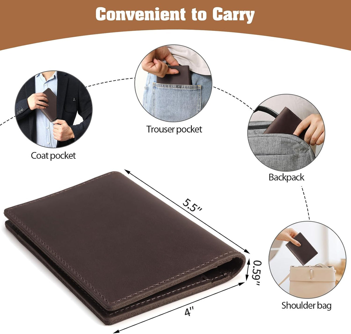 Genuine Leather Handmade Passport Holder For Travel, RFID Blocking Passport Holder with Card Slots, Travel Essentials wallet with Pen Holder for Women and Men for Gifting, Brown