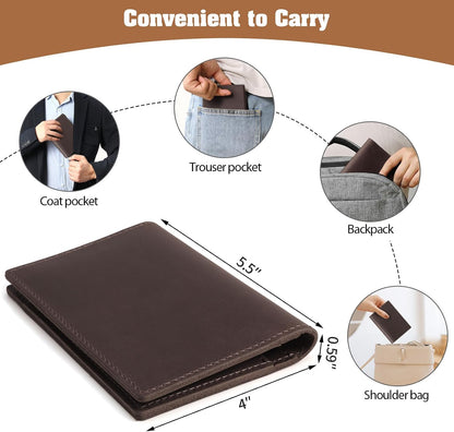 Genuine Leather Handmade Passport Holder For Travel, RFID Blocking Passport Holder with Card Slots, Travel Essentials wallet with Pen Holder for Women and Men for Gifting, Brown