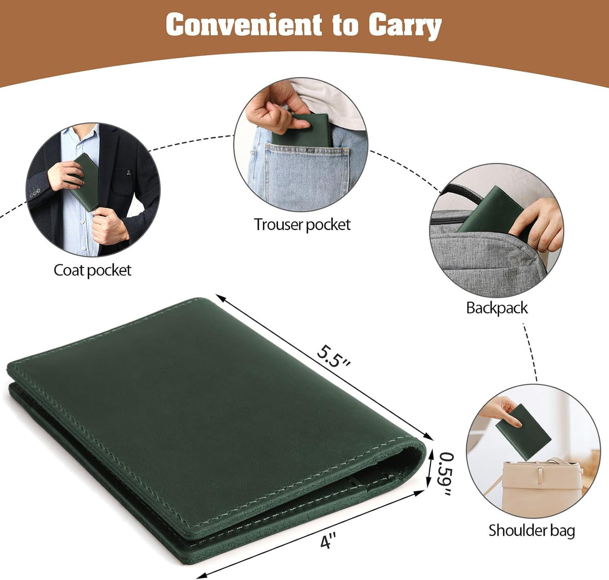 Genuine Leather Handmade Passport Holder For Travel, RFID Blocking Passport Holder with Card Slots, Travel Essentials wallet with Pen Holder for Women and Men for Gifting, Brown